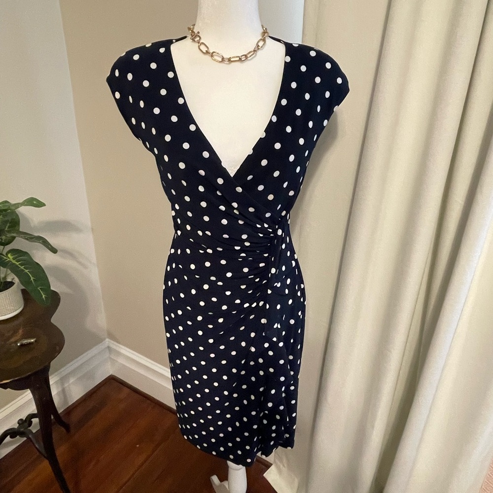 American Living Navy Polka Dot Midi Dress